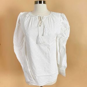 En Saison Women's White Eyelet Puff Sleeve Blouse Small